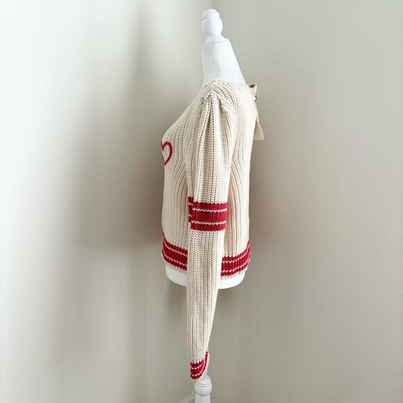 Free People Cream/Red Sweater w Heart - Picture 5 of 9